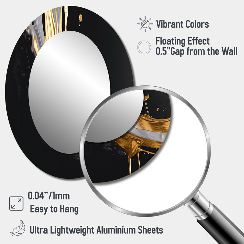 Miroir mural doré et noir I - décor de miroir mural ovale doré, 40 po x 30 po