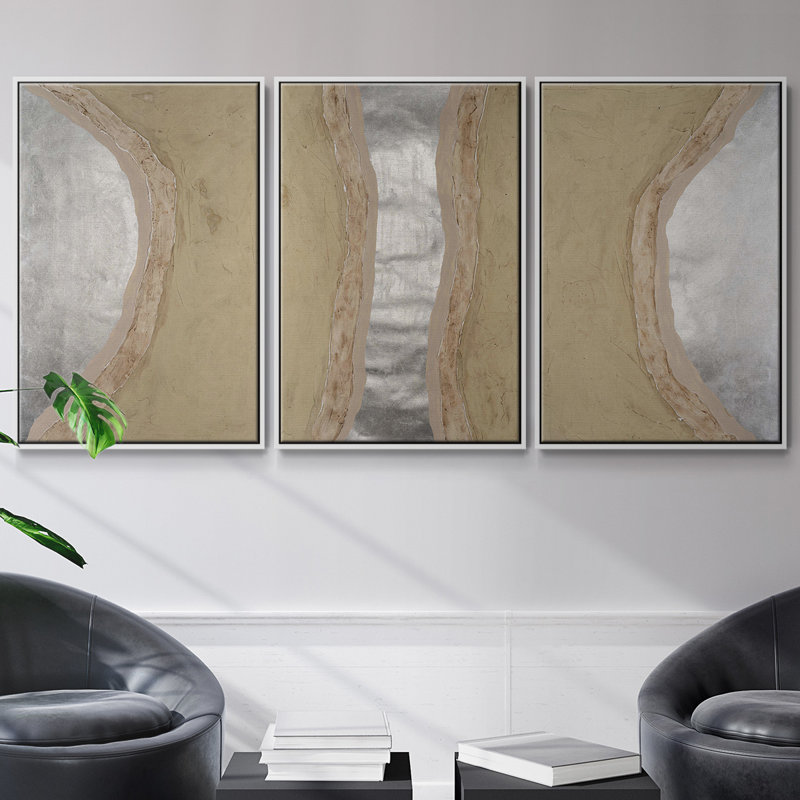 «Silver Lake I», ensemble de 3 toiles encadrées, H 40 po x l 78 po, Blanc