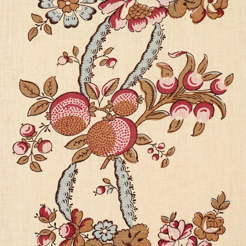 Tissu à rayures florales Sylvain, Rouge
