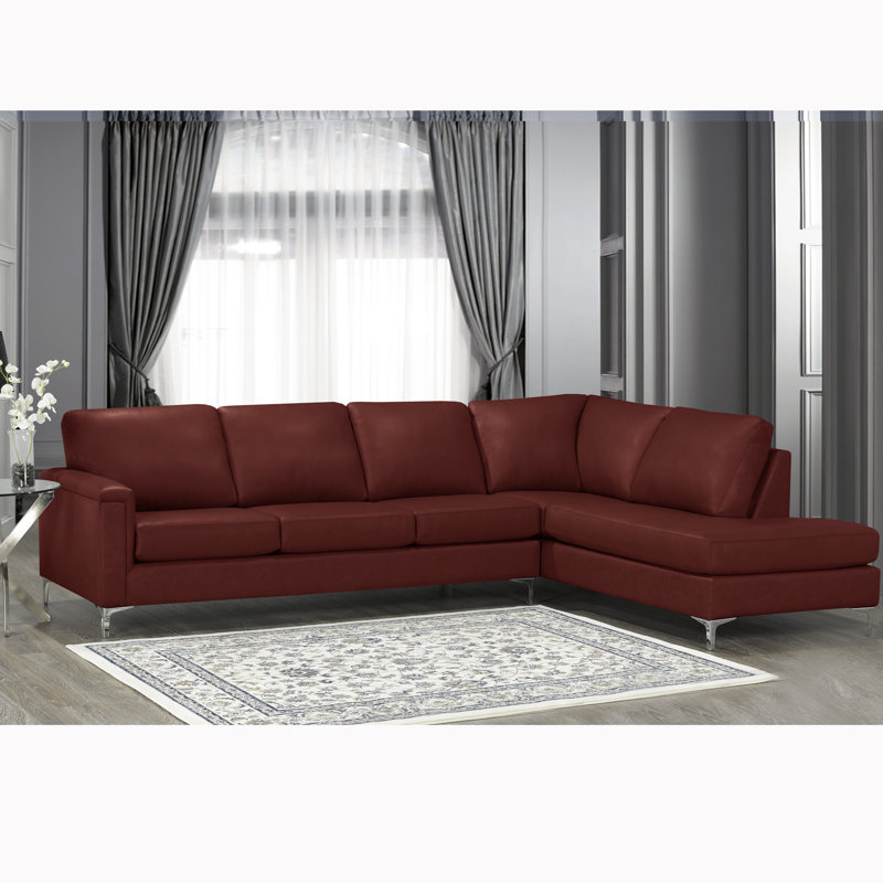 Platte Upholstered L-Shaped Sectional Right Hand Facing, Merlot Genuine Leather