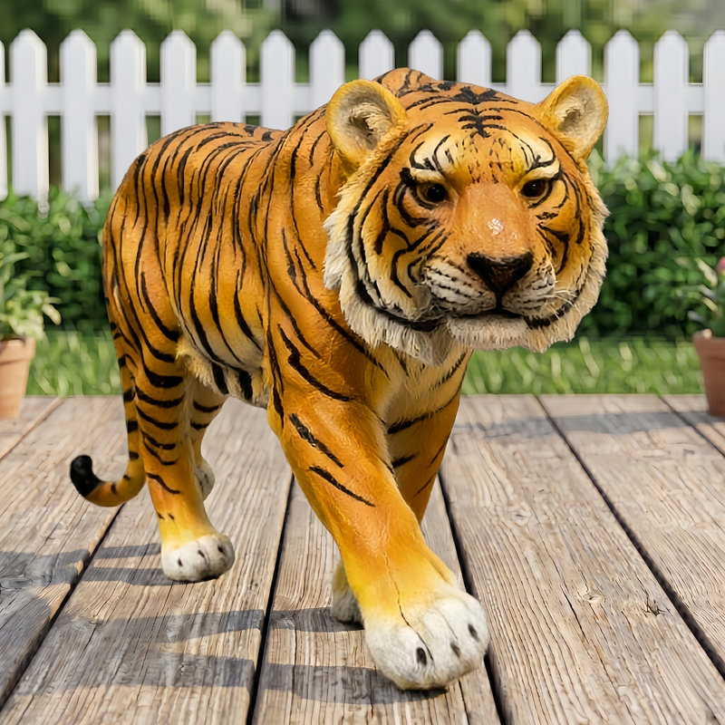 Sculpture de tigre réaliste en résine résistante aux intempéries 33,5 po L