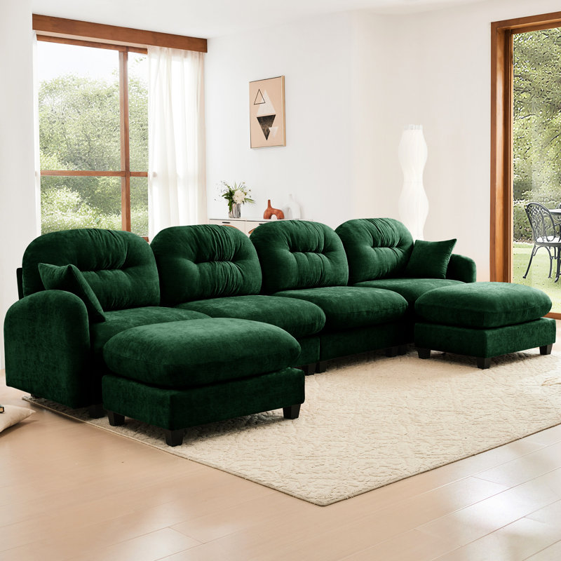 Canapé modulaire à 4 places en tissu chenille doux, coussin, ensemble à ressorts haut, et un canapé modulaire en U en chenille pratique pour la chambre à coucher, sièges plissés et ergonomiques, détente dans le salon