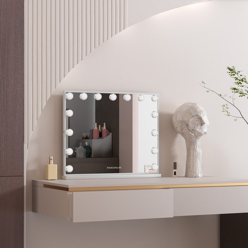 Miroir rectangulaire en métal à DEL Bluetooth, Blanc