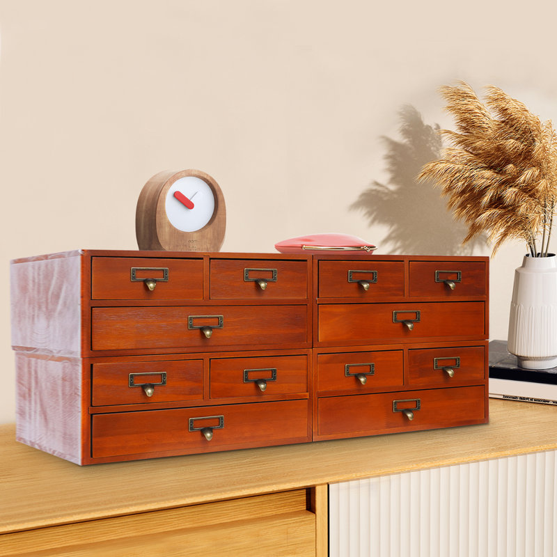 Organisateur de bureau empilable en bois avec 12 tiroirs, Brun