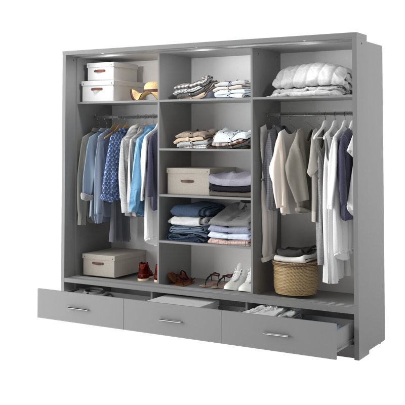 Tengan 3 Door Manufactured Wood Wardrobe, Grey