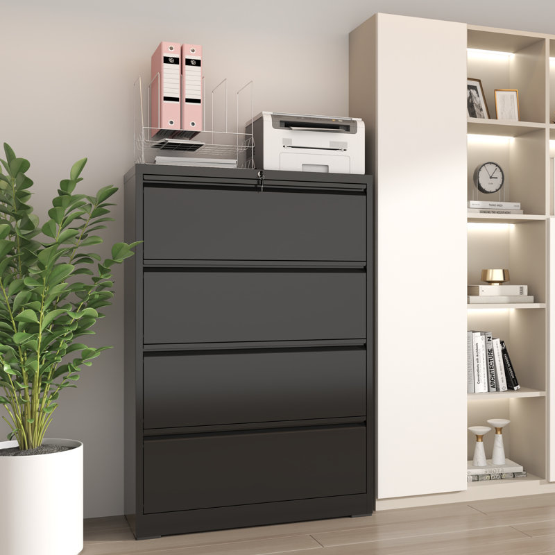 35.43"W 4 Drawer Metal Lateral File Cabinet with Lock for Home Office - A4/Letter/Legal Size, Black