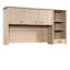 Bureau de conception brune et légère, rangement ouvert avec deux tablettes, compartiment caché, système de cordon coulissant avec tiroir, fabrication derrière les portes,