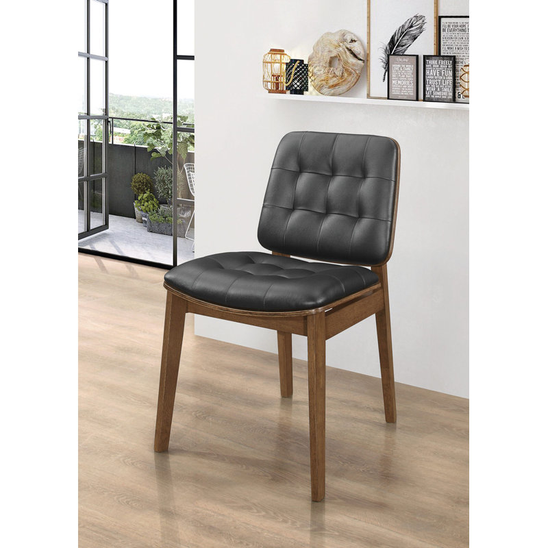 Ensemble de 2 chaises de salle à manger rembourrées en similicuir capitonné noir, noyer