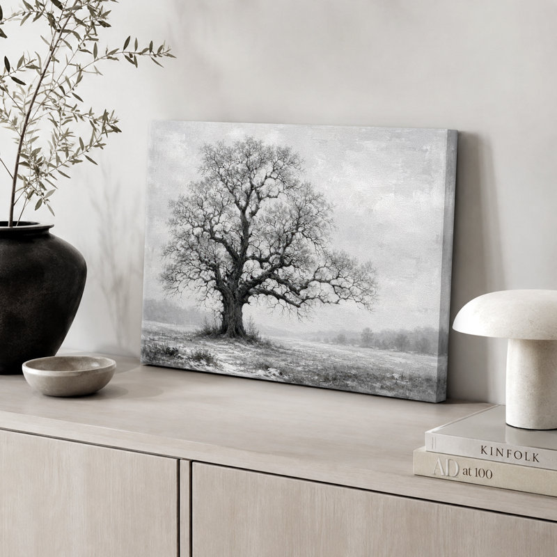 Chêne noir et blanc, art de paysage, photos de bureau, impression sur toile encadrée, H 12 po x l 18 po x P 1,5 po