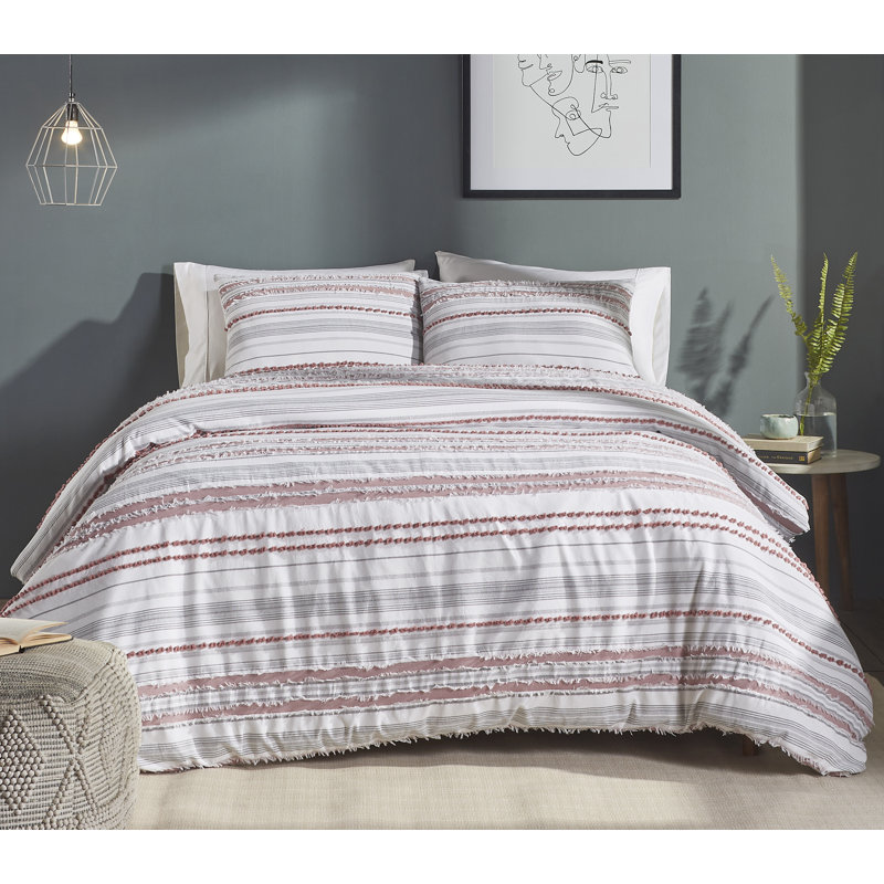 Ensemble d'édredon 100% coton Diana, Édredon pour grand lit + 2 taies décoratives, Rougir
