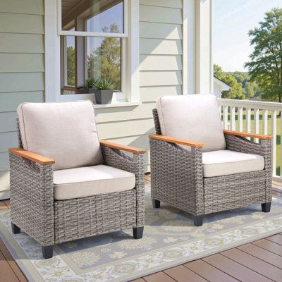 Ensemble de 2 chaises longues d'extérieur en osier avec coussins pour véranda ou terrasse