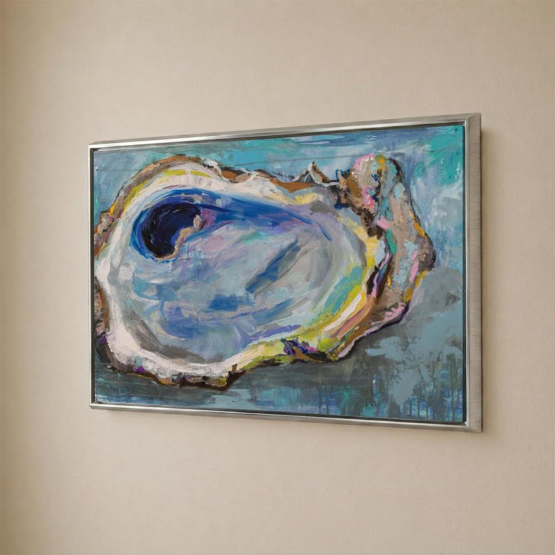 «Oyster Two» par Jeanette Vertentes - impression sur toile, H 24 po x l 36 po, Cadre flottant biseauté, Silver