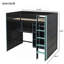 Lit mezzanine en bois pleine grandeur avec bureau, garde-robe ouverte, compartiments de rangement et lumières RVB-2056033278
