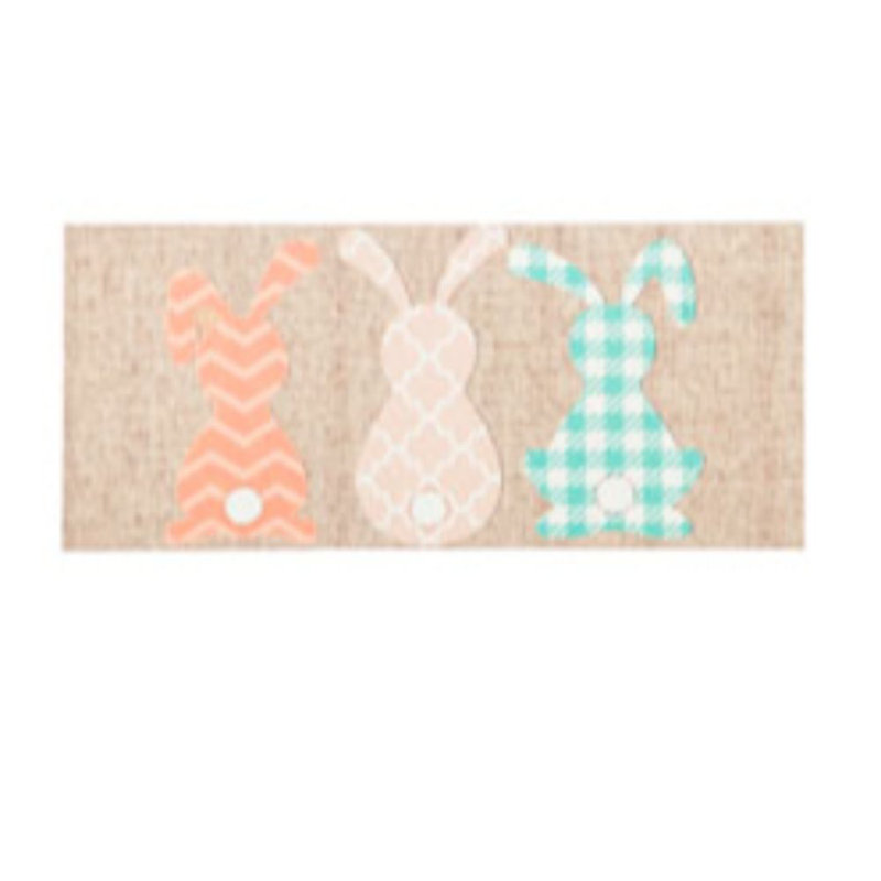 Spring Holidays Pattern Bunnies Burlap Sassafras Switch 22 in. x 10 in. Non-Slip Outdoor Door Mat