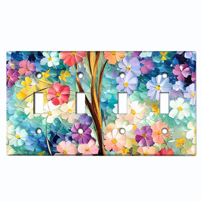 Colourful Flower Field Bed 4-Gang Toggle Light Switch Wall Plate