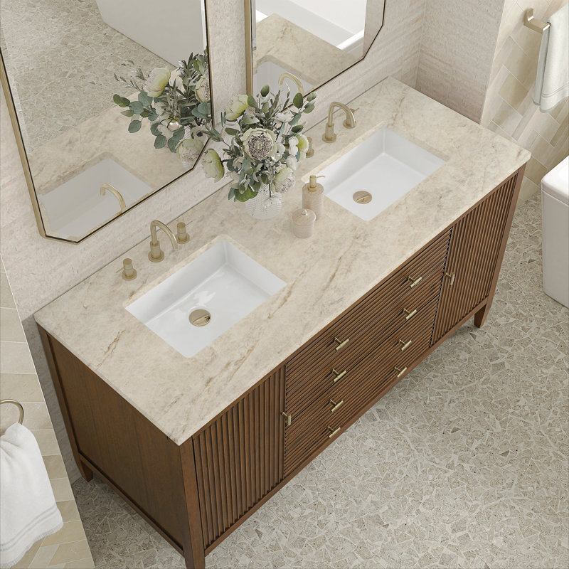 Myrrin 60'' W Double Vanity, Mid-Century Walnut, 8" Widespread, Tajnar Eclos