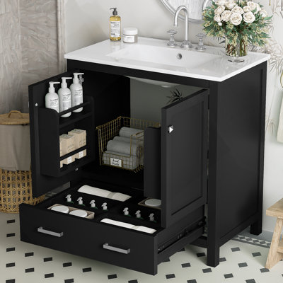30" Black Bathroom Vanity With Single Sink, Combo Cabinet Undermount Sink