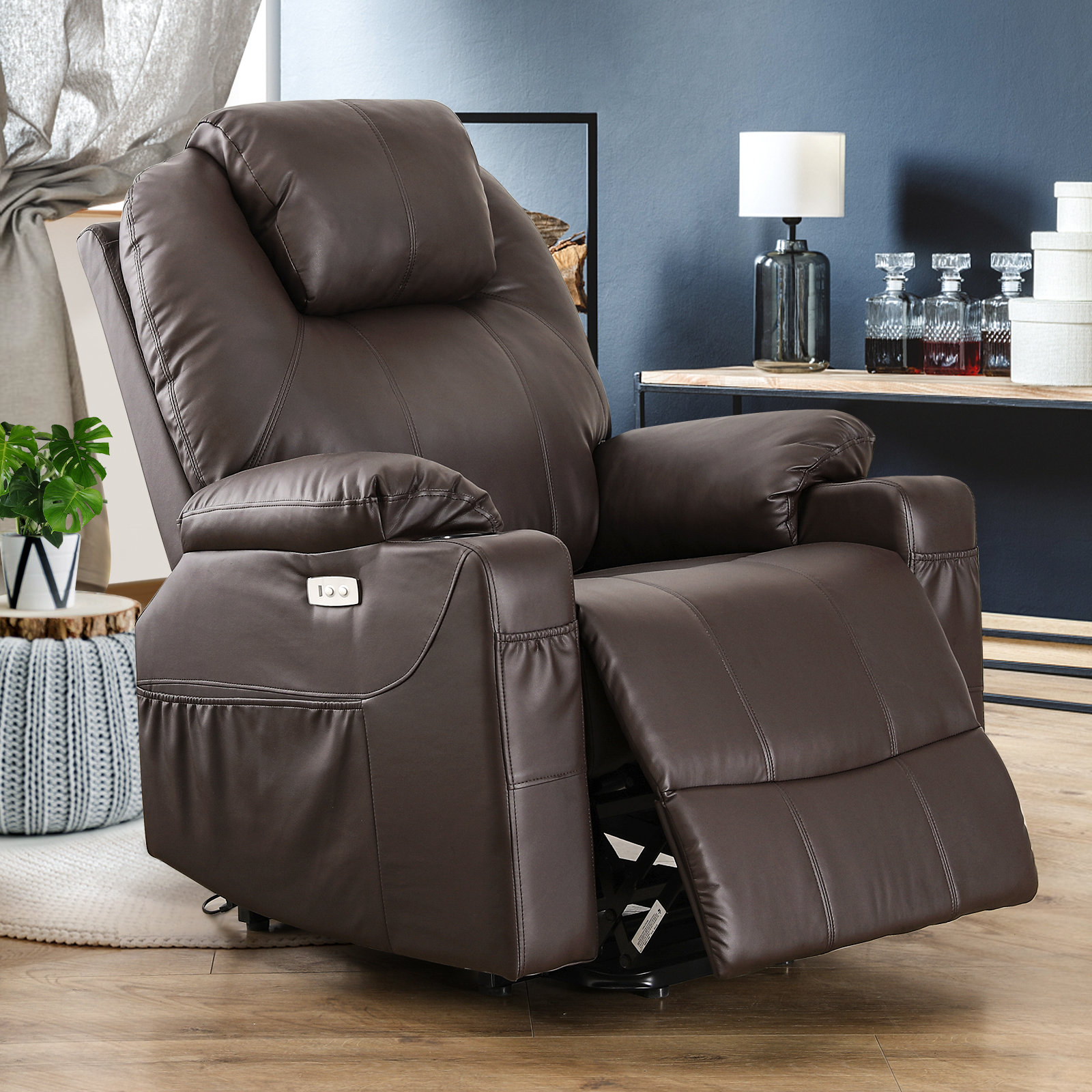 42 Wide Extra Large Microfiber Power Reclining Heated Massage Chair Latitude Run Fabric: Brown Faux Leather