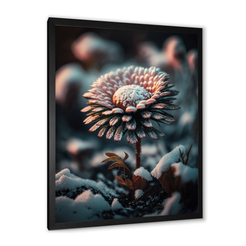 A Daisy Flower in Winter II - impression sur toile, Impression noire sur toile encadrée, H 32 po x l 16 po x P 1 po