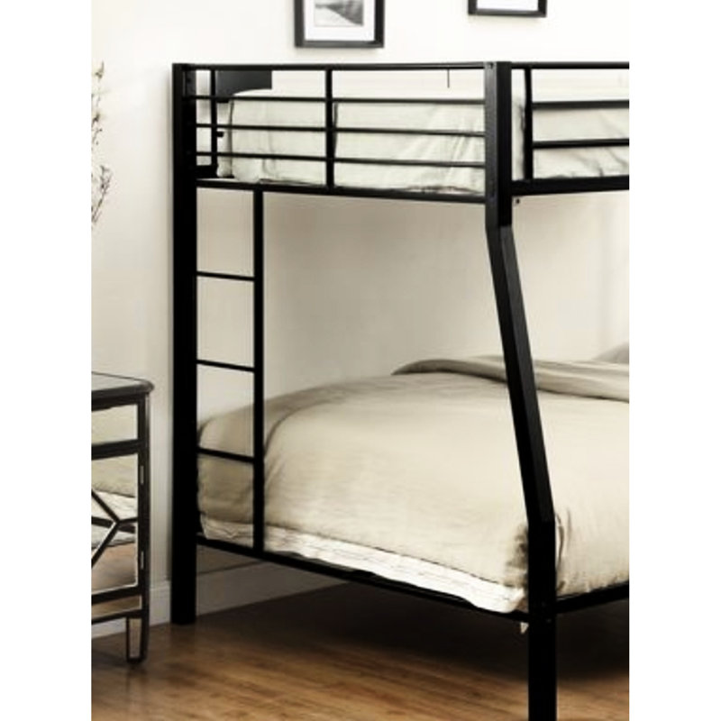 Lit superposé noir sablé, taille double / grand, structure en métal, poids de 121 lb, barrière de sécurité pour lit noir supplémentaire, très grand / grand, hauteur de 65 po, avec foyer et côté