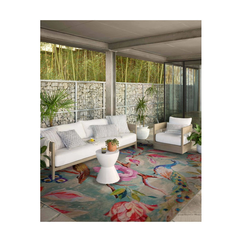 Pastel Theme Multicolor Tree Flower and Peacock Pattern Creative Modern Decorative Machine Washable Rug