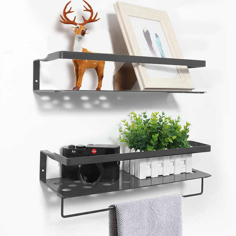 Tablette flottante en métal 2 pièces avec barre à serviettes, gris