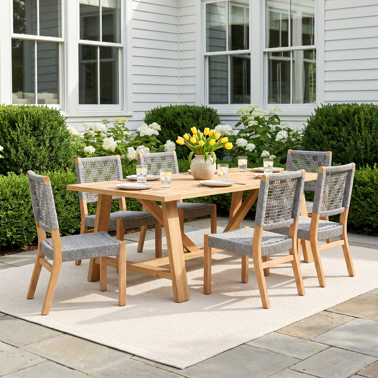 Seras 90'' Rectangular 6-Person Outdoor Dining Set, Gray