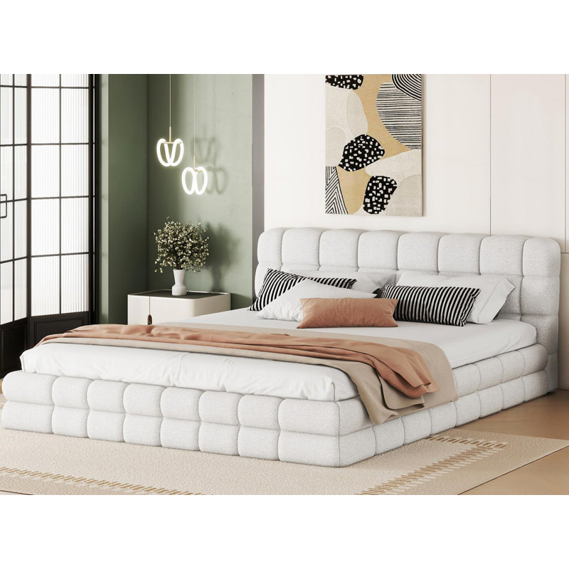 Grand lit plateforme tapissier Sturdy Construction, Blanc