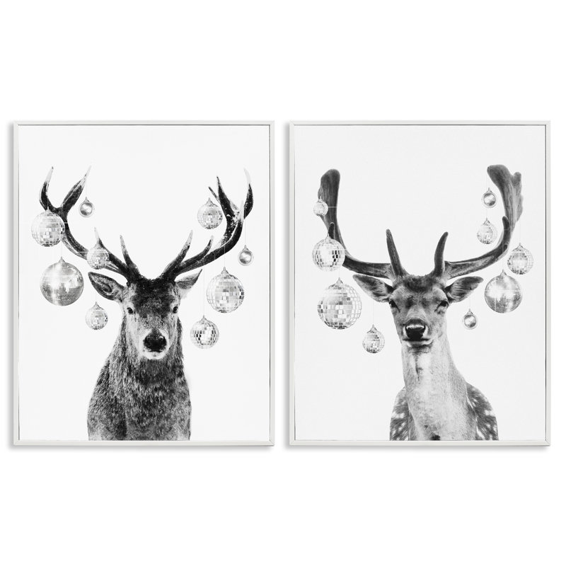 «Black and White Disco Deer», ensemble de 2 giclées encadrées par Victoria Barnes, Giclée encadrée blanc bord de mer