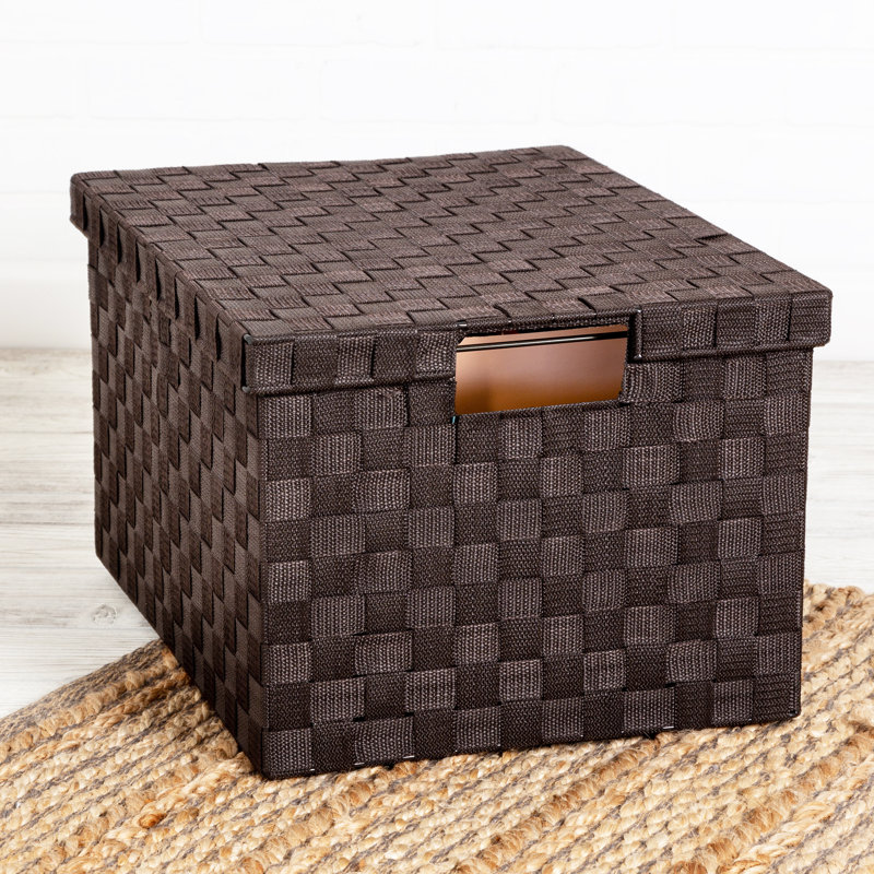 Espresso Brown Large Woven File Storage Box with Lid