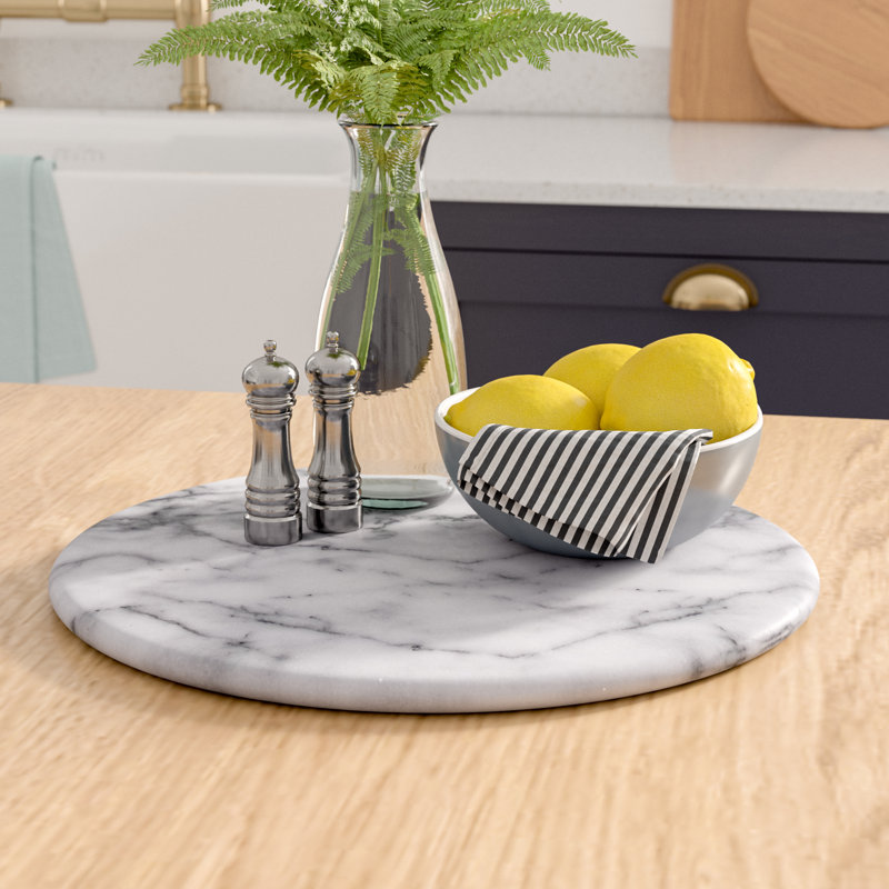 Ecole Natural White Marble 12 Inch Lazy Susan Elegant Rotating Turntable for Kitchen Countertop Tabletop Serving