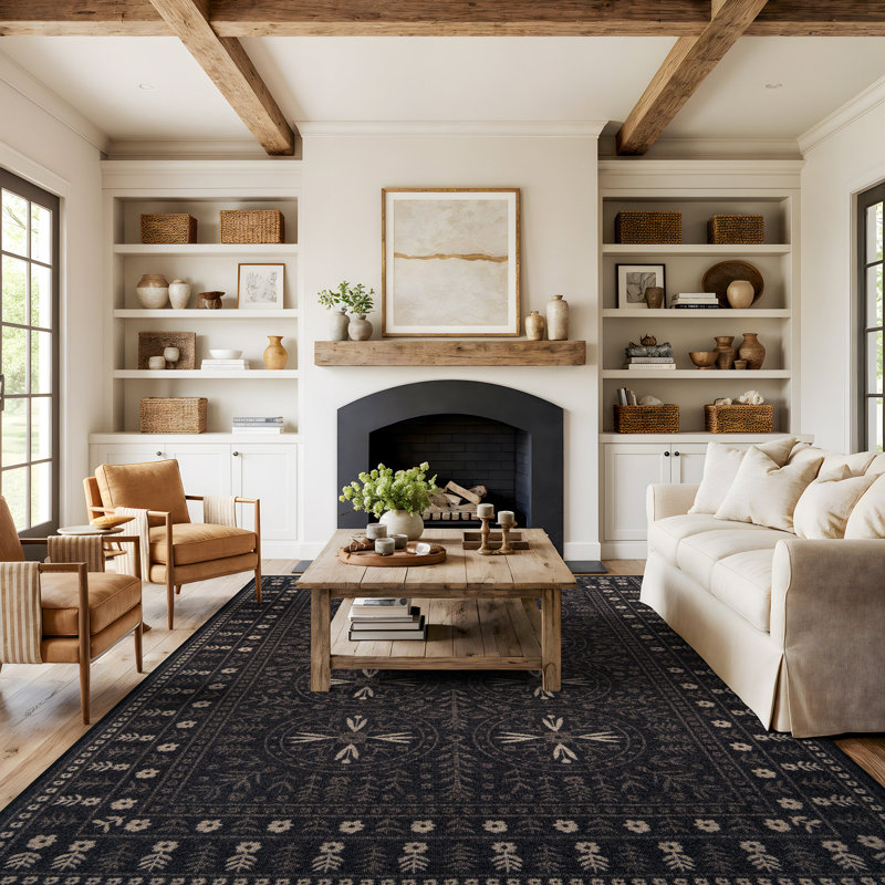 Bolkov Traditional Folk Floral Charcoal Gray Power Loomed Indoor Area Rug, Darkgray, 7' 10" x 10'