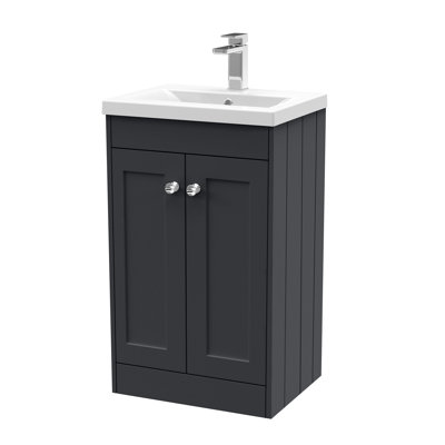 Old London Ashwick Satin White 500mm Floorstanding 2-Door Unit With Mid-Edged Basin
