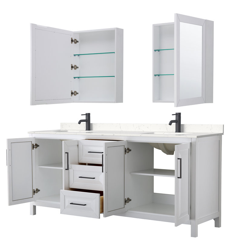 Daria 80'' W Double Vanity, White, Polished Chrome, Carrara Cultured Marble