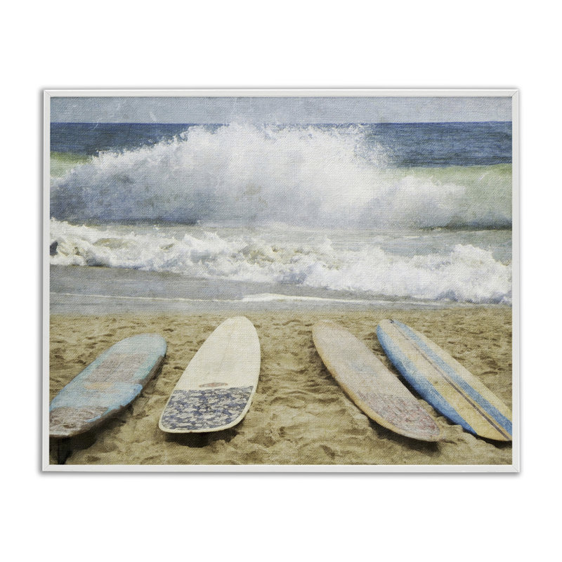 Planche de surf à la giclée encadrée, conçue par Grotto Studios, H 11 po x l 14 po, Giclée encadrée blanc bord de mer