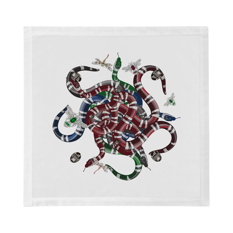 Ouroboros Cotton Blend Square Napkins, White
