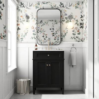 Meuble-lavabo de 24 po avec 2 portes, tiroir basculant et lavabo au design moderne pour les salles de bain à la maison, construction en bois massif, lavabo à tablette réglable, tiroir élégant et fonctionnel, mécanisme de fermeture en douceur, construction