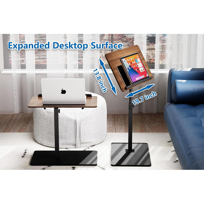 Table d'appoint à hauteur ajustable en forme de C avec bureau pivotant et pivotant, conception pliable pour les petits espaces, utilisation multifonctionnelle
