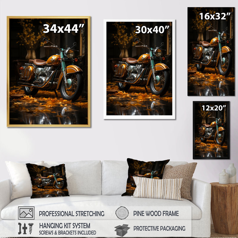 Moto rétro II, H 44 po x l 34 po x P 1,5 po, Cadre simple noir
