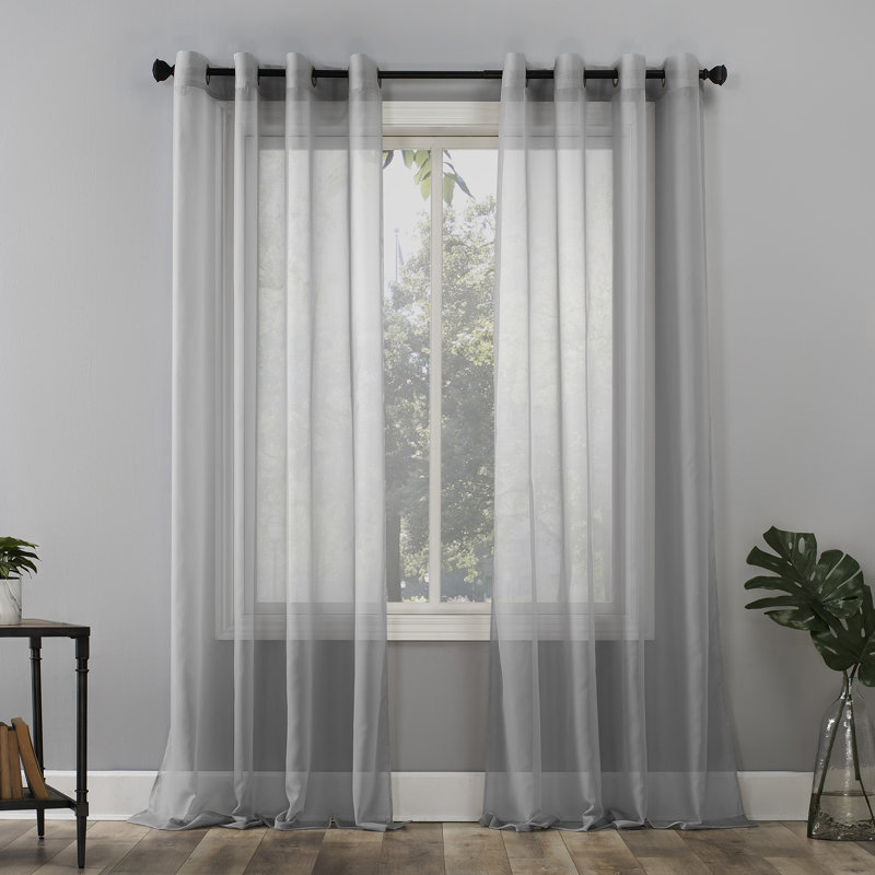Panneau de rideau simple diaphane avec œillets, L 59 po x L 63 po, Gris argenté