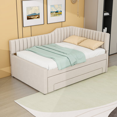 Upholstered Daybed with Trundle and 1 Drawer