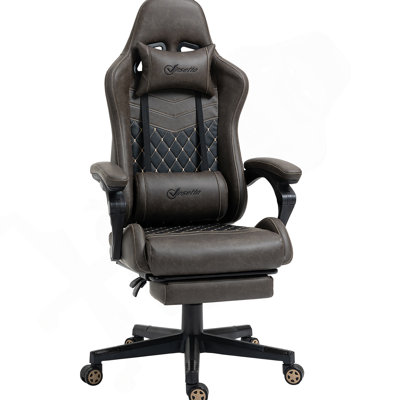 Chaise de bureau en similicuir, pivotante, support lombaire, hauteur réglable, appui-tête, repose-pieds