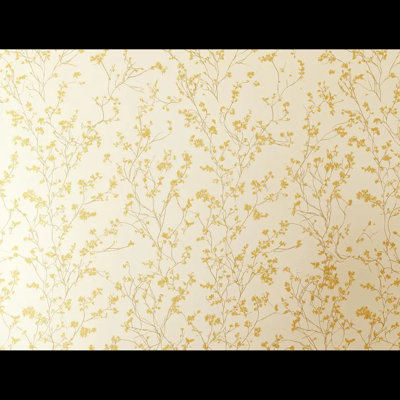 Golden Botanical Branches On Soft Ivory Wallpaper