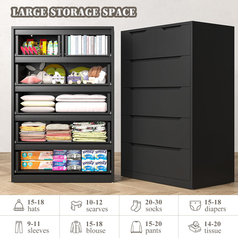 Brichelle 6 - Drawer Dresser, Wood Dressers & Chests of Drawers with Smooth Metal Rail