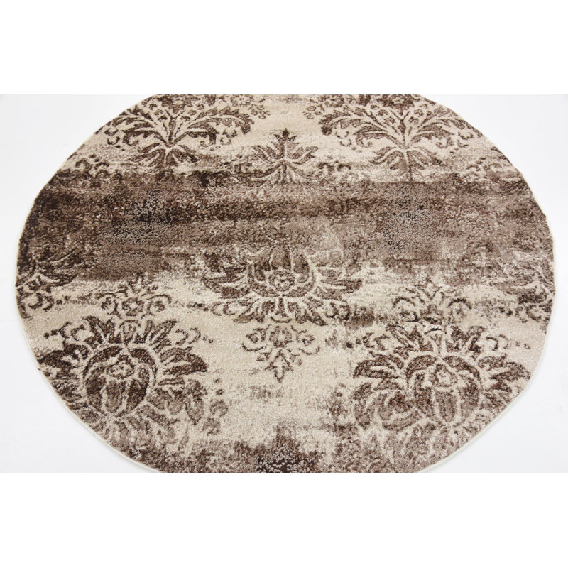 Tapis beige Country & Floral, Rond 5 pi