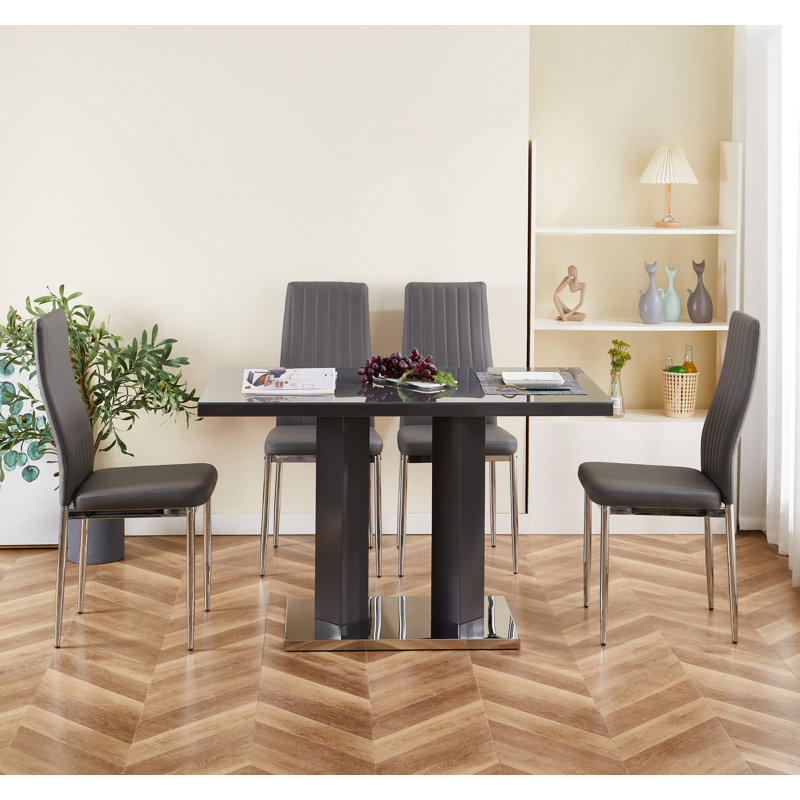 Autumn-Lily Glass Dining Set, Grey