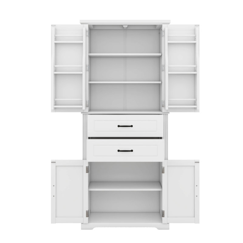 Grande armoire de rangement, armoire de rangement autoportante avec 2 portes, tablette réglable et 2 tiroirs, Blanc