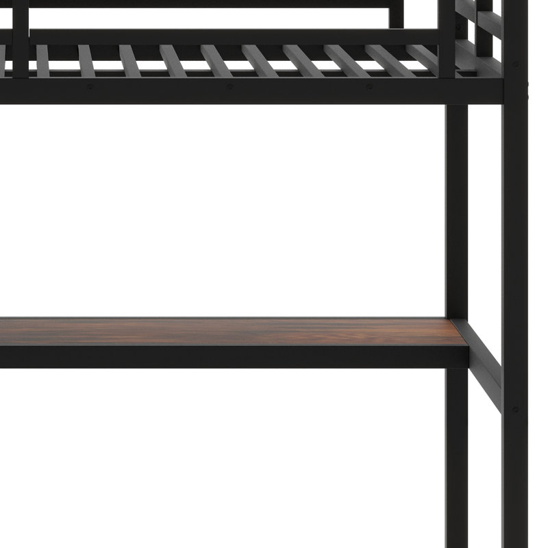 Metal Loft Bed With Power Outlet And LED Lighted, With Desk, Space-Saving