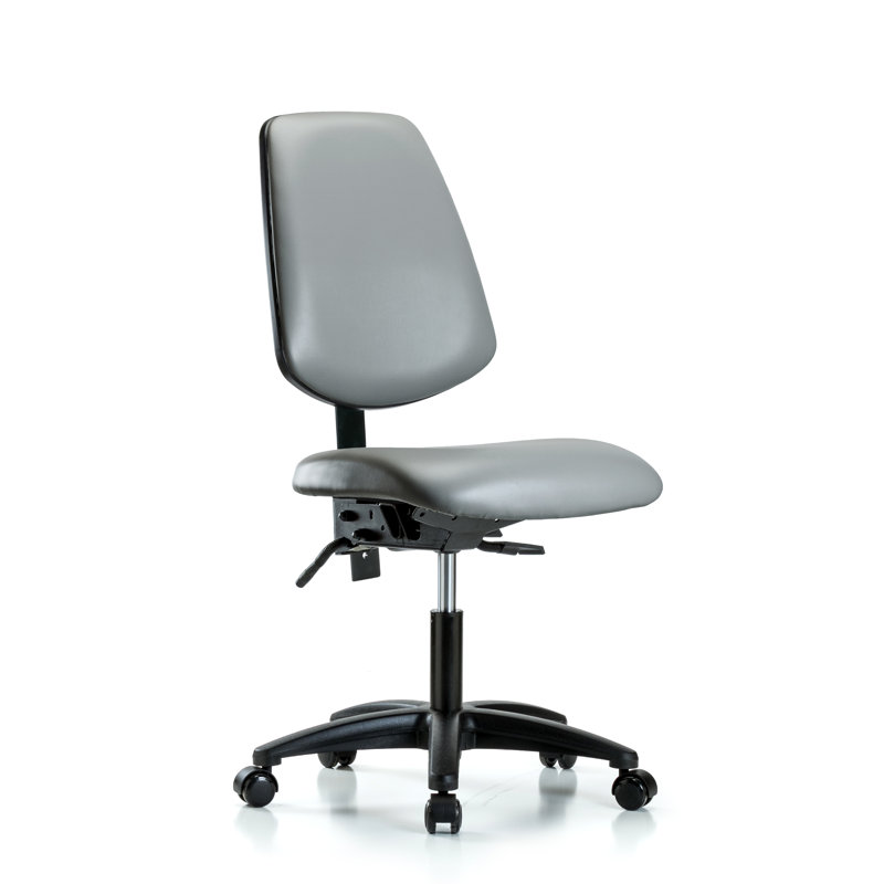 Chaise de travail en vinyle, Argenté, Non inclinable inclus, Roulettes