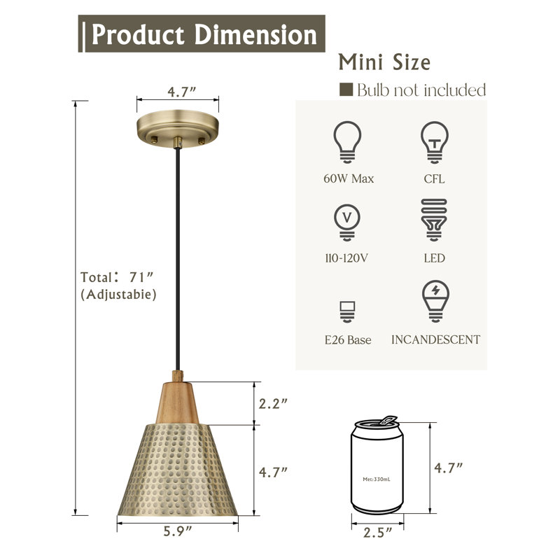Luminaire suspendu conique à 1 lumière Mayia